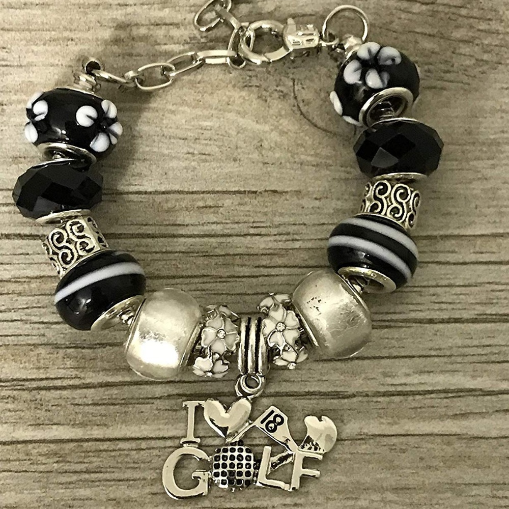 Golf Charm Beaded Bracelet, Golf Jewelry- Bracelet
